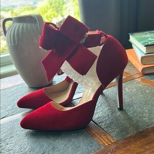 Red Stiletto Heels with Bow Detail